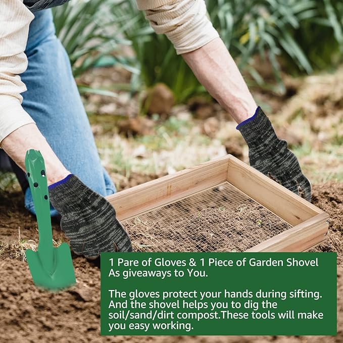 Soil Sifter, Dirt Sifter for Gardening, Compost Sifter, Garden Sieve, Light Wood Sifter for Rocks, Screen Sifter Top Soil/Peat Moss/Worm/Leaves/Loam Soil/Sand,Great Garden Tool for Plants & Vegetables