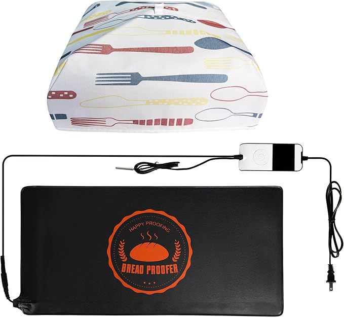 Bunmery Bread Proofing Mat, Sourdough Warming Heating Mat, Sourdough Starter Warmer with Thermostat Temperature Control & Warm Cover, Bread Dough Proofer Heating Pad for Home Kitchen(10.6" x 21.6")