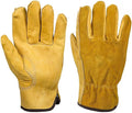 JZK Heavy duty Extra Large thorn proof gardening gloves for men, Yellow leather work gloves, full finger garden gloves, XL