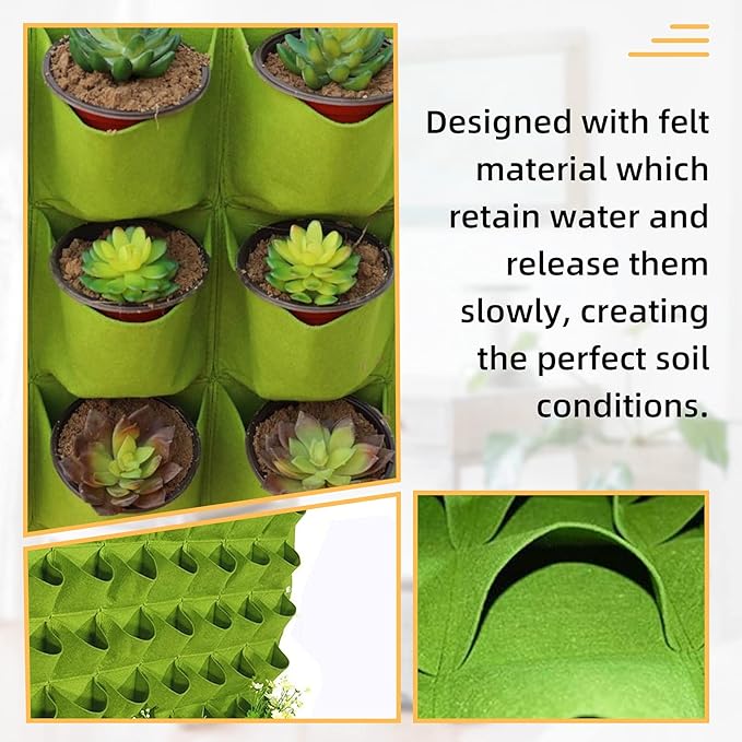 LITLANDSTAR Hanging Vertical Wall Planter, 72 Pockets, Green, 100cm x 100cm, Indoor/Outdoor, Wall Mounted, Felt, Traditional, Rectangular, Drainage Hole
