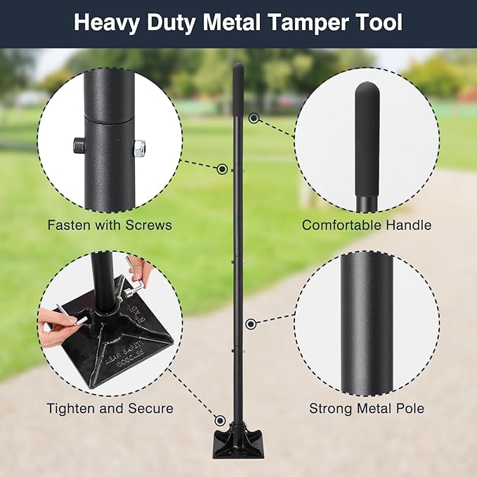 Heavy Duty Hand Tamper 8"x8" Steel Ground Tamper Tool – Manual Landscaping Tamping for Soil, Dirt, Concrete, Asphalt, Driveway & Pavement Repair, 58" Handle Garden Leveler