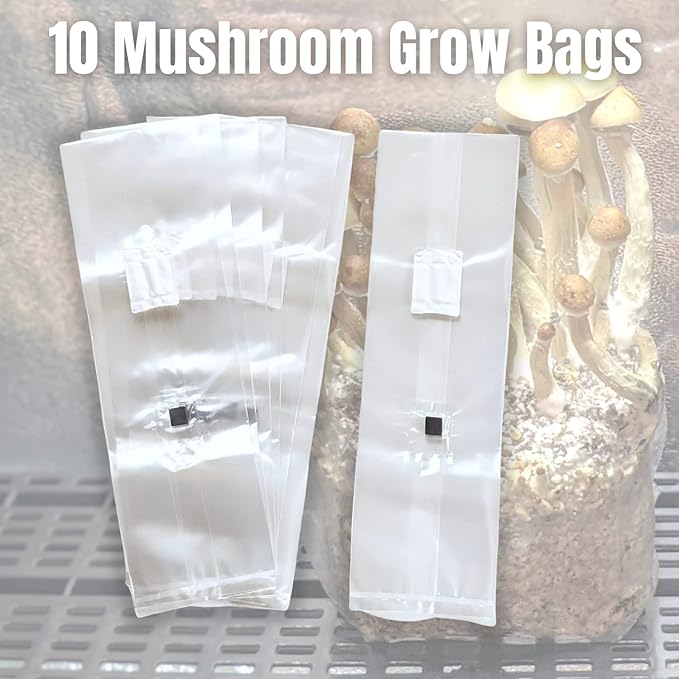AMIATCH Mushroom Grow Bags with Injection Port, CO2 Filter, 3 Mil Thickness. Pack of 10 Professional Injection Port Grow Bags | autoclavable