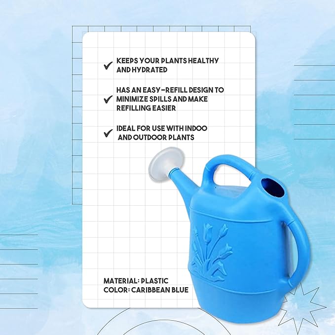 Union Products 63066 2-Gallon Plastic Indoor and Outdoor Watering Cans with Tulip Design, Caribbean Blue, Pack of 2