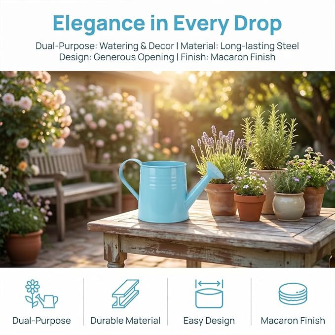 White Metal Watering Can 1 Gallon, Small Galvanized Steel Watering Can with Sprinkler Head for Indoor and Outdoor Plants, Vintage Decorative Gardening Tool (Green)