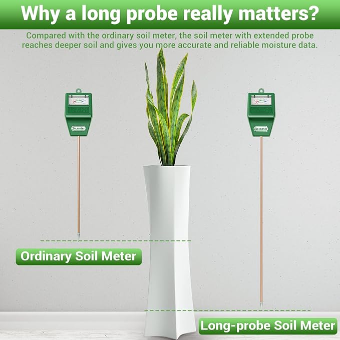 Soil Moisture Meter Tester for Plants, Long Probe Hygrometer Moisture Sensor for Houseplants Indoor Outdoor Garden Lawn Use - Plant Water Gauge Test Kit - No Battery Needed - Gardening Gifts