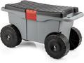 Pure Garden Rolling Garden Cart with Seat - Plastic Storage with Bench and Interior Tool Tray - Gardening Stool for Weeding and Planting (Gray)