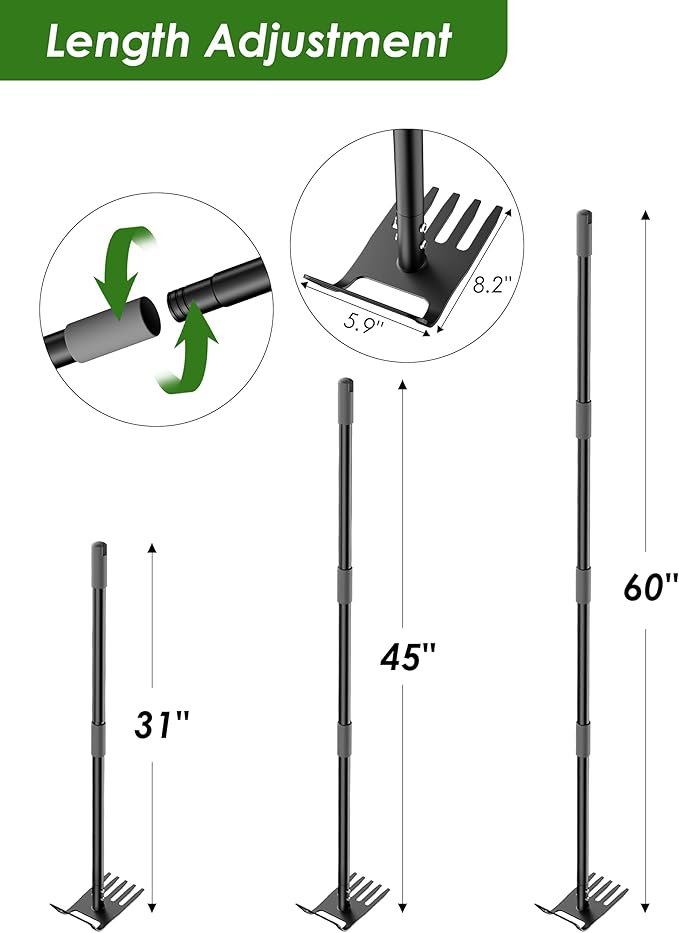 Garden Hoe, 2-in-1 Garden Hoe, 60" Adjustable Handle, Sharp Blade, Efficient Weeding & Tilling Tool for Gardening