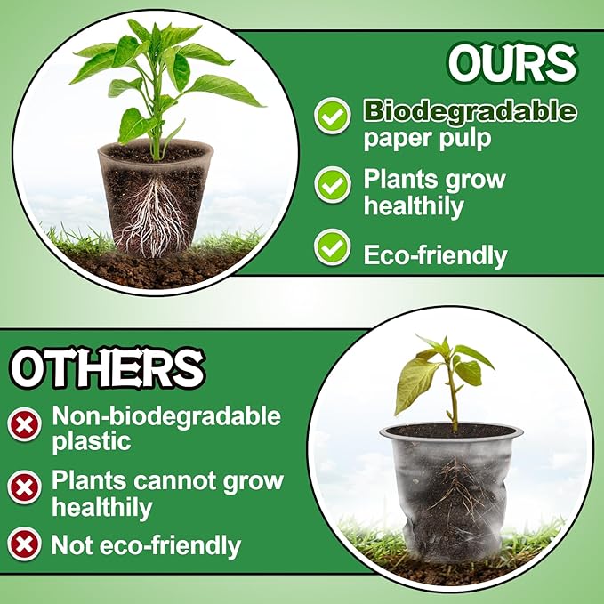 Cosweet 3.2" Biodegradable Peat Pots with Drainage Holes - 50 Pcs Thickened Round Plant Pots, Seedling Starters Kit with 100 Plant Markers for Seed Germination