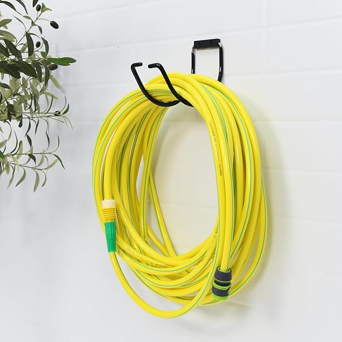 Metal Garden Hose Hanger Wall Mounted Water Hose Holder for Outside Yard (1, Black Paint)