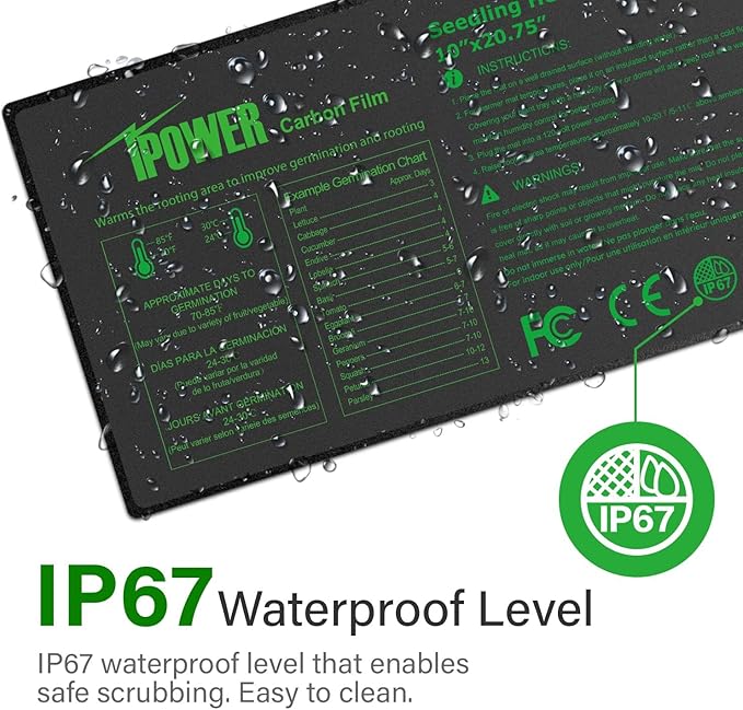 iPower 10" x 20.75" Seeding Heat Mat Upgraded Carbon Film Indoor Warm Waterproof Plant Germination Starting Pad, Black