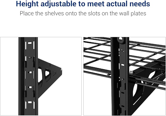 FLEXIMOUNTS 2 Pack 3 Tier 1x4ft Garage Storage Wall Shelving, 900lbs Total Weight Capacity 12x48inch per Shelf Height Adjustable Floating Shelves, Black