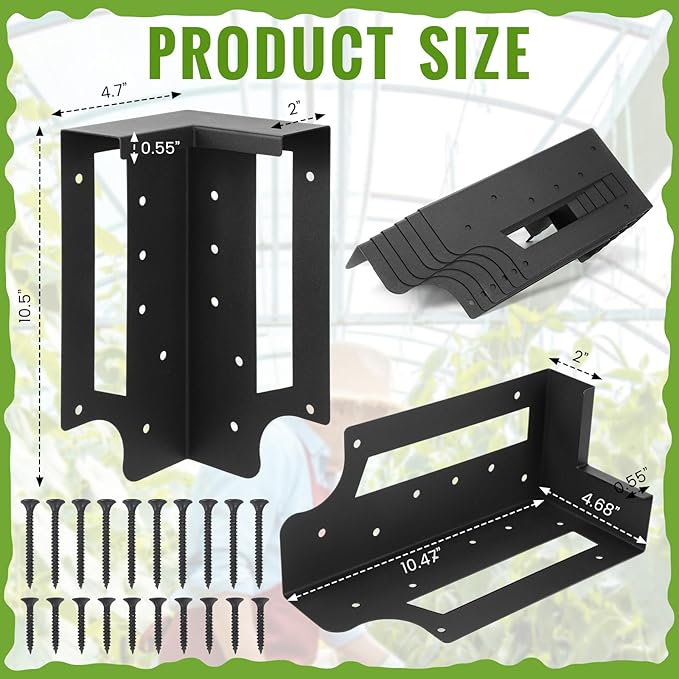 12 Pack Raised Garden Bed Corner Brackets with Securing Lip Fits Lumber up to 2" x 12" Metal Garden Corner Bracket for Wood Frame Bed 4.7" L x 2" W x 10.5" H