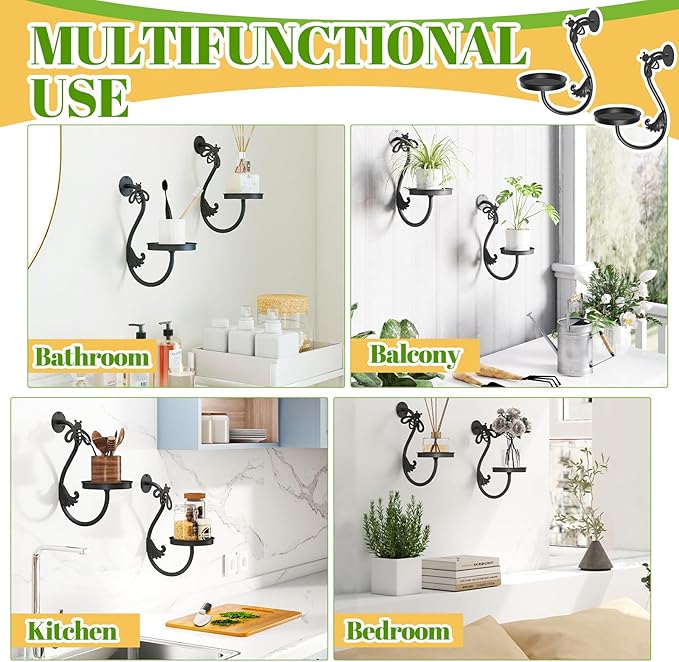 Wall Plant Holder Indoor, Metal Hanging Planters Hanger Floating Flower Display Stand for Window, Plant Shelves Hanging Plant Holder Window Plant Hanger Plant Decor Black (Bees-2pc)