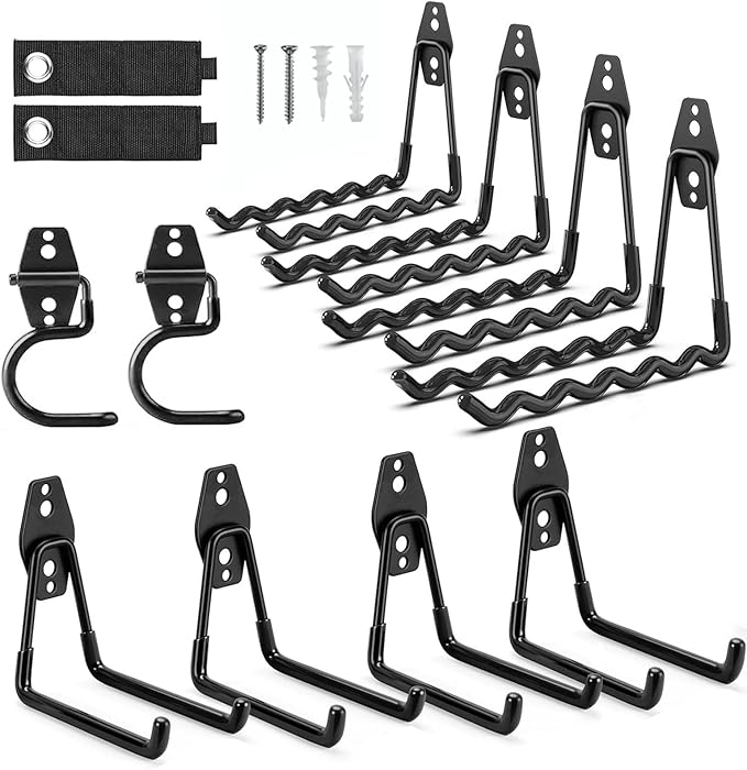 12 Pack Garage Hooks Heavy Duty, Iron Garage Storage Hooks with Anti-Slip Coating, Utility Wall Mount Hangers for Garden and Power Tools, Ladders, Bikes, Hoses and Bulky Items