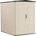Rubbermaid Large Vertical Resin Outdoor Storage Shed With Floor (6.2 x 4.6 Ft), Weather Resistant, Beige/Brown, Organization for Home/Backyard/Garden Tools/Lawn Mower/Bike Storage/Pool Supplies