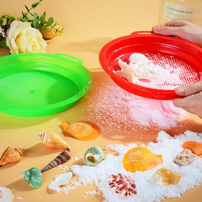 Sand Sifters Sieve for The Beach Sand Toys (Red, Blue, Yellow & Green) Complete Gift Set Bundle-8 Pack(8.75x 9.75in)