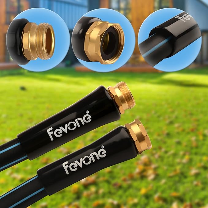 Fevone Garden Hose 12 ft Outdoor, No Kinking, Flexible Water Hose, Heavy Duty Hybrid Polymer, 5/8 Inner Diameter Hose, 3/4 Brass Fittings