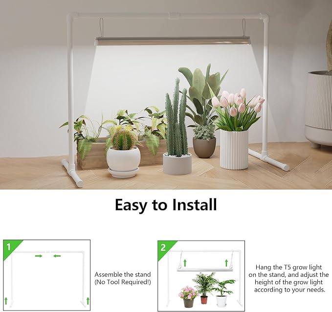 Grow Light for Seed Starting with Stand,Double Tube T5 Grow Lights 1.4Ft,Seed Starter Light Kit,5000K White Full Spectrum Plant Growing Lamp Strips for Indoor Plants,Seeds Starting,Height Adjustable