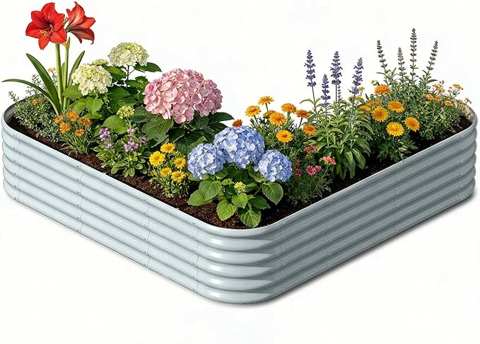L-Shaped Metal Raised Garden Bed 7x7x1.5 ft, 18" Tall Galvanized Steel Corner Raised Garden Bed for Vegetables & Flowers, Modular Outdoor Raised Planter Box for Backyard Patio – Brooklyn Grey