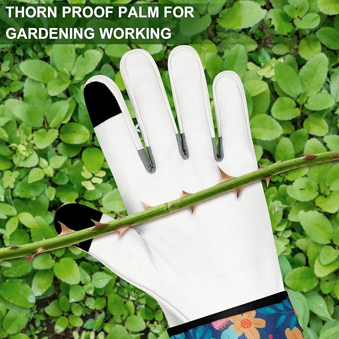Leather Gardening Gloves for Women Garden Gloves Thorn Proof Touch Screen Design Heavy Duty Working Yard Gloves