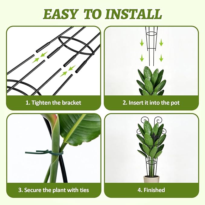 Plant Trellis 4 Pack Plant Trellis Indoor 29.96 in Expandable Metal Garden Trellis for Climbing Plants Sturdy Houseplant Support for Potted Plants with Ties Support for Ivy Pothos Hoya