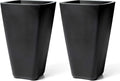 Step2 Bridgeview Tall Square Planter, Large Planters for Outdoor Plants, Gardening and Flower Pot for Patio or Porch, Efficient Drainage, Durable Plastic, Onyx Black, 2-Pack