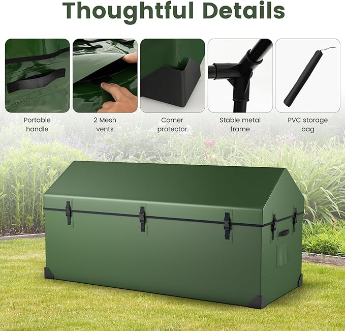 S AFSTAR 174 Gallon Waterproof Outdoor Storage Box, Outdoor Tarpaulin Deck Box with Ventilated Window, Corner Protector, Adjustable Snap, Patio Storage Box for Poolside, Garden, Yard
