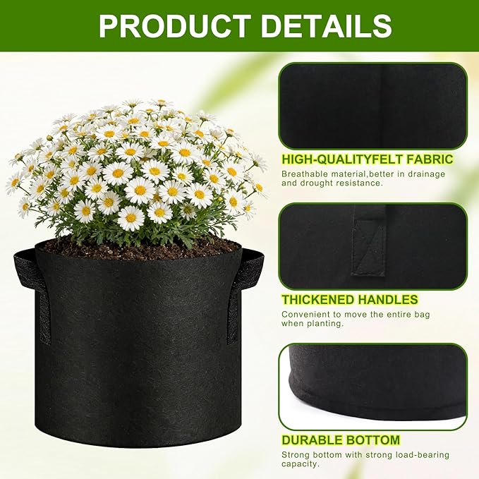 20 Pack Mixed Size Grow Bags, Heavy Duty Thickened Fabric Pots Nonwoven Plant Bags with Handles, Breathable Plant Growing Containers Bags for Nursery Garden Fruit Vegetable Flower(3/5/7/10/15 Gal )