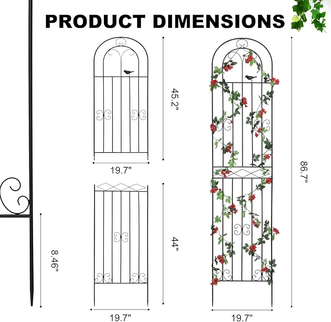 4 Pack 86.7" H x 19.7" WMetal Garden Trellis with Black Coating, Wire Lattice Grid Panel for Climbing Plants Outdoor Roses Vine Cucumbers Vegetables Flower Support (86.7" H, 4 Pack)