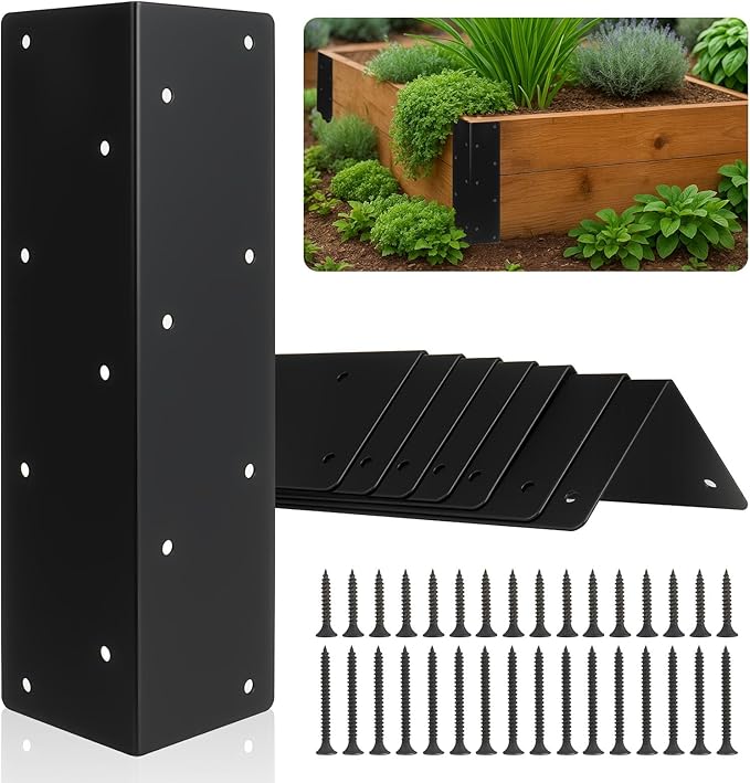 8 Pcs Raised Garden Bed Corner Brackets for 12"-24" Wood Planter Box, 11" x 3" x 3" Rust-Resistant Metal Corner Brackets with Screws for Flower Beds, Vegetable Gardens, Furniture, Sand Box