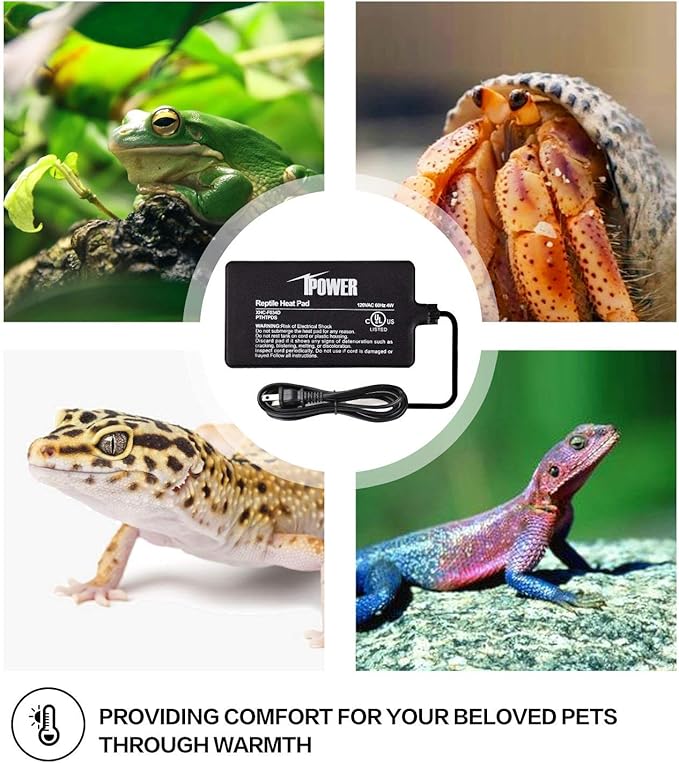 iPower Reptile Heat Pad 4W Under Tank Terrarium Warmer Heating Mat for Turtles Lizards Frogs and Other Small Animals, 4x7 Inch