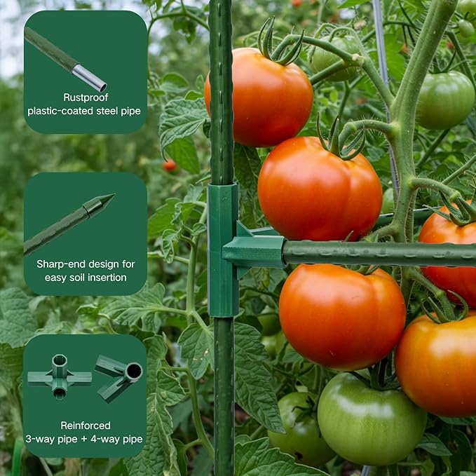 Tomato Cages for Garden&Pots, 6 Pack 50" Plant Support Trellis for Tomatoes, Cucumbers, Beans | Heavy-Duty Steel with Rust-Proof Coating | Garden Stakes for Outdoor Indoor Plants