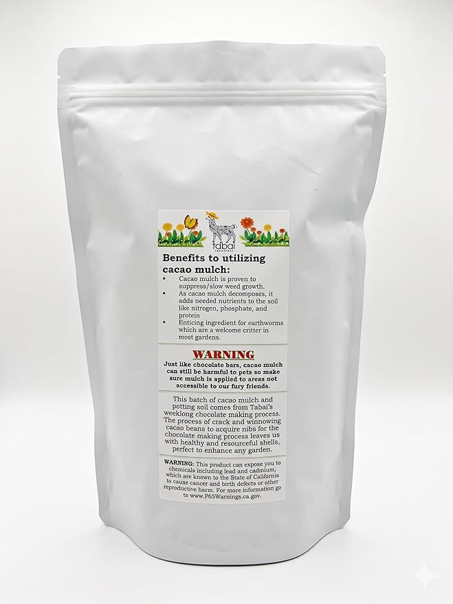 Tabal Chocolate Cacao Shell Mulch - 3.5 lbs - Organic Garden Soil Conditioner for Weed Suppression, Moisture Retention & Nutrient Enrichment - Enhances Soil Health & Adds Chocolate Aroma