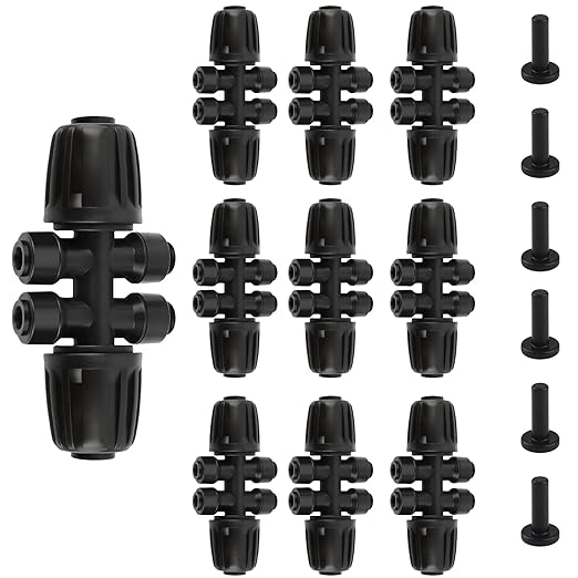 Kalolary 8Pcs 1/2'' to 1/4'' Drip Irrigation Fittings with 6Pcs Plugs, Drip Irrigation Part for 12/16mm to 4/7mm Tube Locked Barbed 6 Hose Connectors Splitter Fitting for Warter Irrigation System