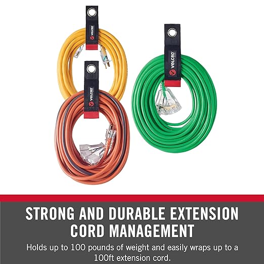 Velcro Brand Easy Hang Extension Cord Holder Organizer Variety Pack | Holds 60-100lbs, Heavy Duty Straps Fit Easily on Hooks or Nails | Perfect for Garage Organization | 3-pk 10",14" and 18", Black