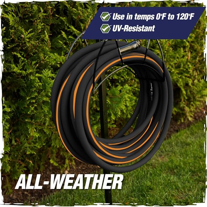 Rugged Rhino Heavy Duty Flexible Light Weight Garden Hose, 100ft x 5/8in, 4 Layer Leakproof Outdoor Gardening Tools, Watering Supplies, Powerful Water Pressure for Lawn, Flowers, Black Orange
