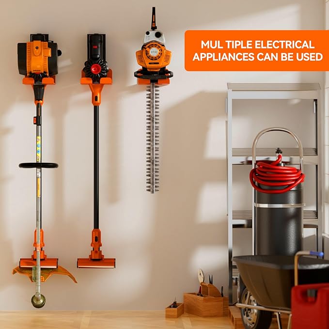 Garage Organizer Trimmer Rack, Garden Power Tool Hanger Weed Whackers Holder Wall Mounted for Grass Trimmer, Hedge Trimmer, Garage Trimmer, Garden Tools,1 Pack(Orange)