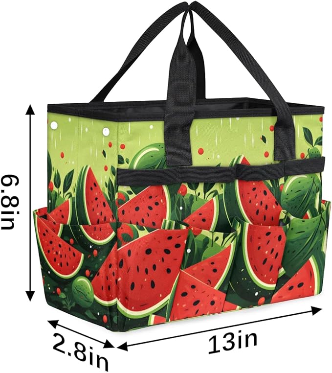 Garden Tool Bag Organizer Garden Tote Bag with Pockets Sweet Watermelon Tool Storage Organizer Gardening Tool Kit Holder 13" x 6.8" x 2.8"