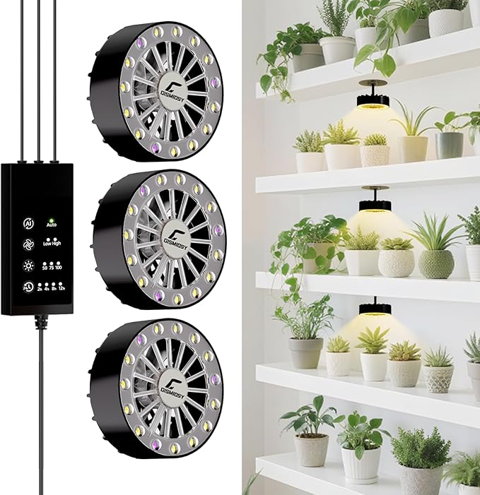 LED Grow Light for Indoor Plant,4300k 40w,Full Spectrum Plant Light for Indoor Growing,Grow Lights for Seed Starting with Fan,3 Levels Dimmable and Auto On Off 2 4 8 12 Hrs Timer,for Succulents,3 Pcs