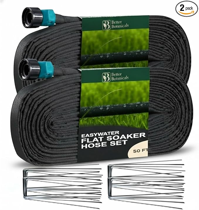Flat Soaker Hose 100 FT (2 × 50 FT) – Connectable Modular Garden Soaker Hose for Drip Irrigation, Porous Watering Hose for Garden Beds, Trees & Landscapes
