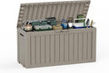 85 Gallon Outdoor Storage Deck Box Waterproof Resin Lockable Outside Bench Porch Patio Furniture Pool Float Garden Tool Cushion UV Resistant Bin Beige
