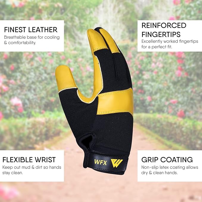 WFX Gardening Working Gloves Garden Thorn Proof Flexible Heavy Duty Leather Mechanic Utility Dexterity Breathable