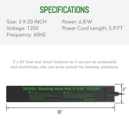 iPower 3" x 20" Seeding Heat Mat Upgraded Carbon Film Indoor Warm Hydroponic Plant Germination Starting Pad Durable Waterproof, Black