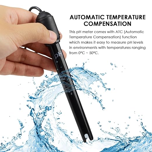 0-14 pH Electrode Probe, pH Meter with Replacement BNC Connector and 300cm Cable Sensor for ph Monitor Controller Tester Meter Kit Set for Aquarium Hydroponics Plant Pool Spa