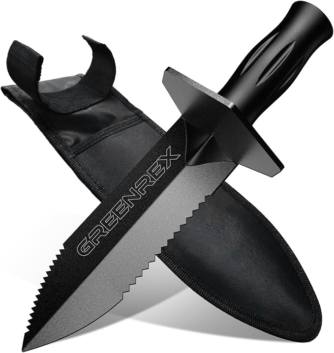 GreenRex Metal Detector Shovel, Heavy Duty Double Serrated Digging Tool and Metal Detector Accessories with Sheath, Gardening Tools for Weeding, Planting, Camping, Treasure Hunting