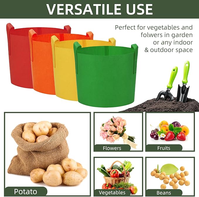 6 Pack 15 Gallon Grow Bags, Colorful Fabric Plant Pots with Handles, Garden 10 Gal Fabric Grow Pots, Vegetable Plant Growing Bags for Garden (15 Gallon)