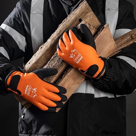 toolant 100% Waterproof Gloves for Men and Women, Winter Work Gloves for Cold Weather, Touchsreen, Thermal Insulated Freezer Gloves, With Grip, Orange, Medium
