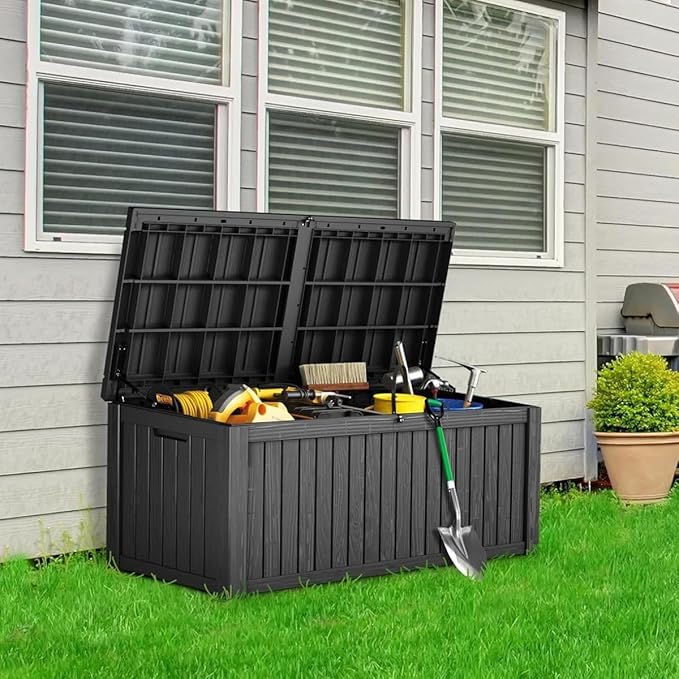 180 Gallon Outdoor Storage Deck Box, Large Storage Organizer for Patio Furniture Accessories, Garden Tools, Indoor Storage for Cushion, Black