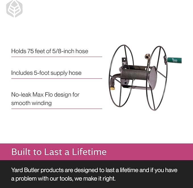 Yard Butler Hose Reel Mounts - Compact and Versatile Garden Hose Holder with Swivel and Mounting Options - Great for Garden Storage, 180 Degree Pivot