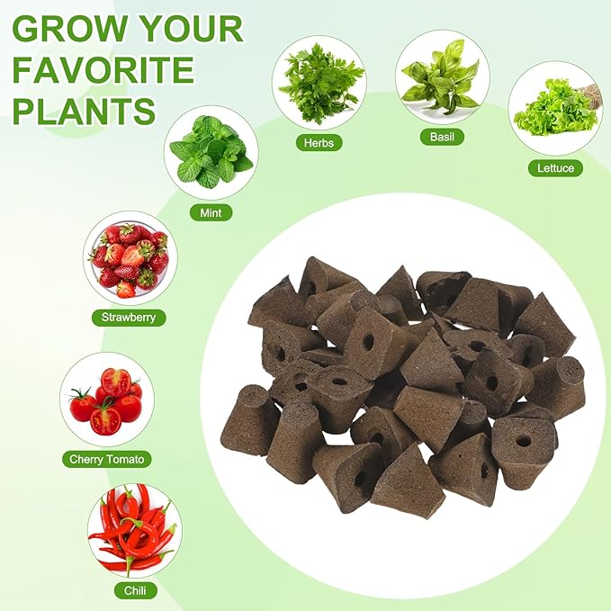M METERXITY 20-Pack Grow Sponges, 1.3x0.6x1.2 Inch Replacement Root Growth Sponges Seed Pods for Plant Rooting/Seed Germination/Hydroponic Gardens System Supplies, Starter Plug for Seeds